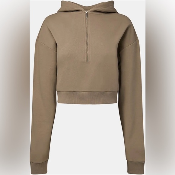 WeWoreWhat Half Zip Fleece Hoodie in Color Stone Size S - Picture 4 of 4